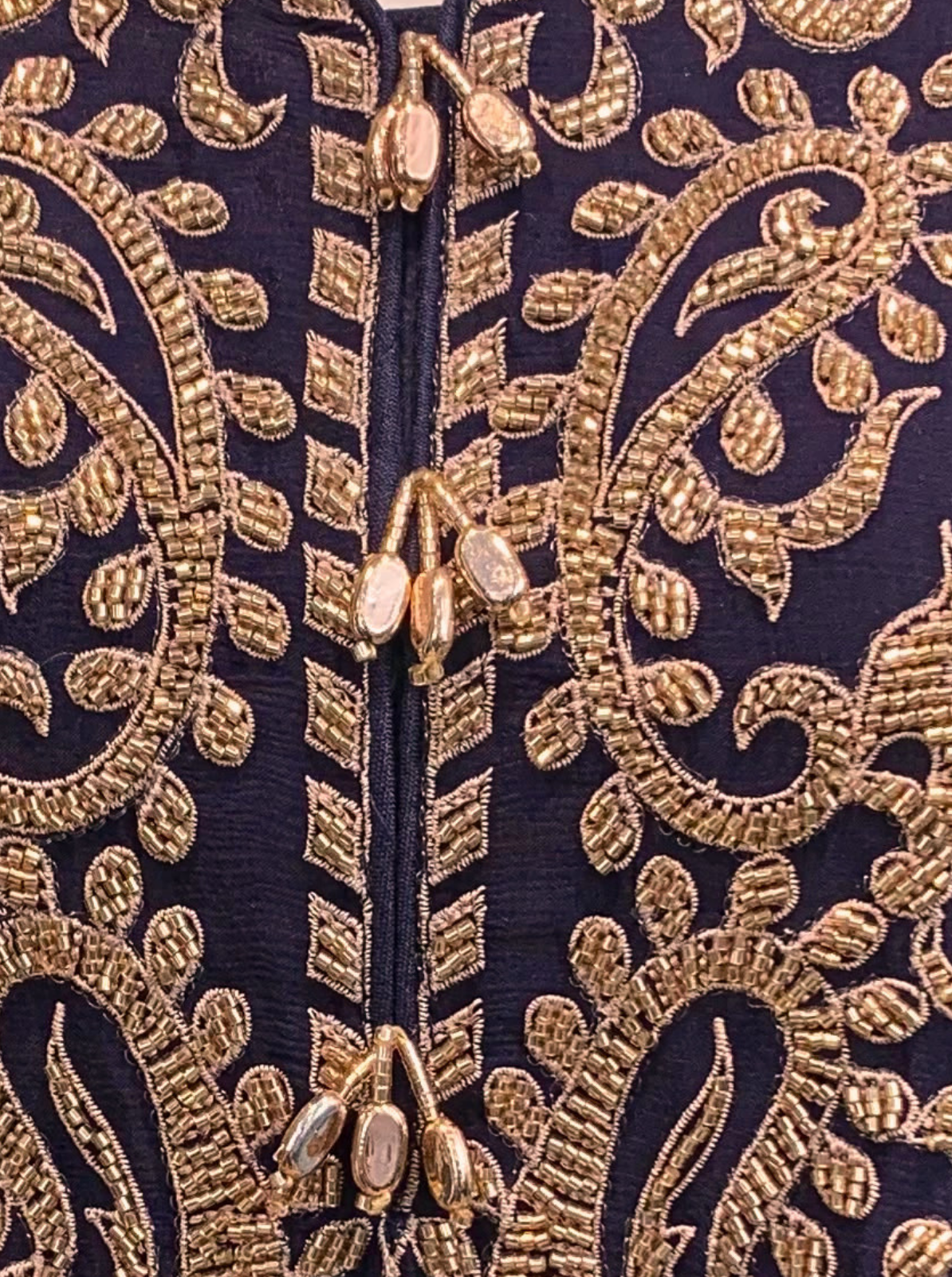Navy Blue Chinon Suit with Cutdana Embroidery 6