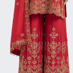 Red Chinon Suit with Cutdana Embroidery 5