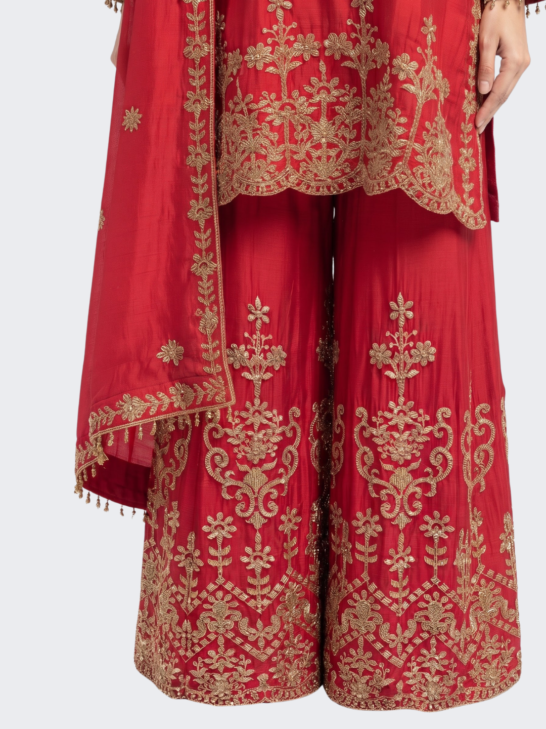 Red Chinon Suit with Cutdana Embroidery 5