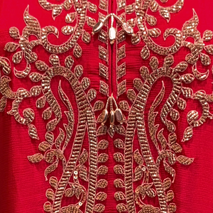 Red Chinon Suit with Cutdana Embroidery 6