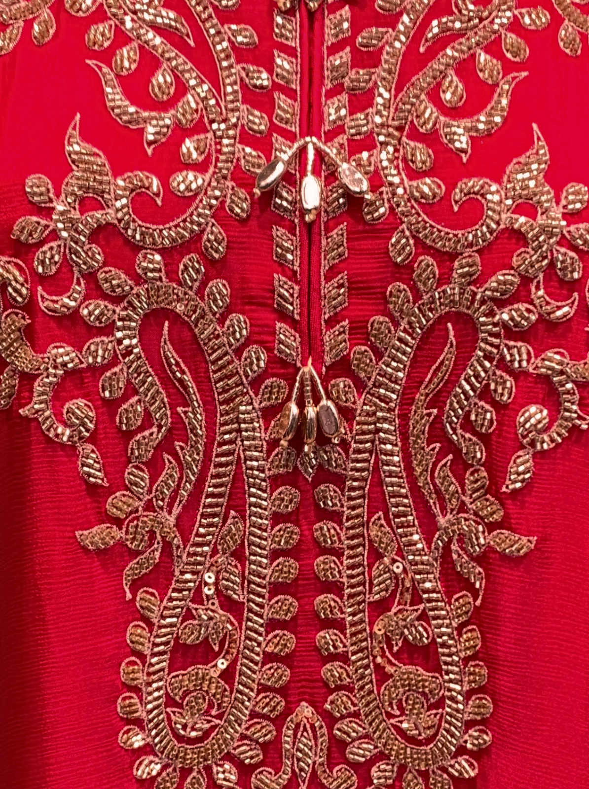 Red Chinon Suit with Cutdana Embroidery 6