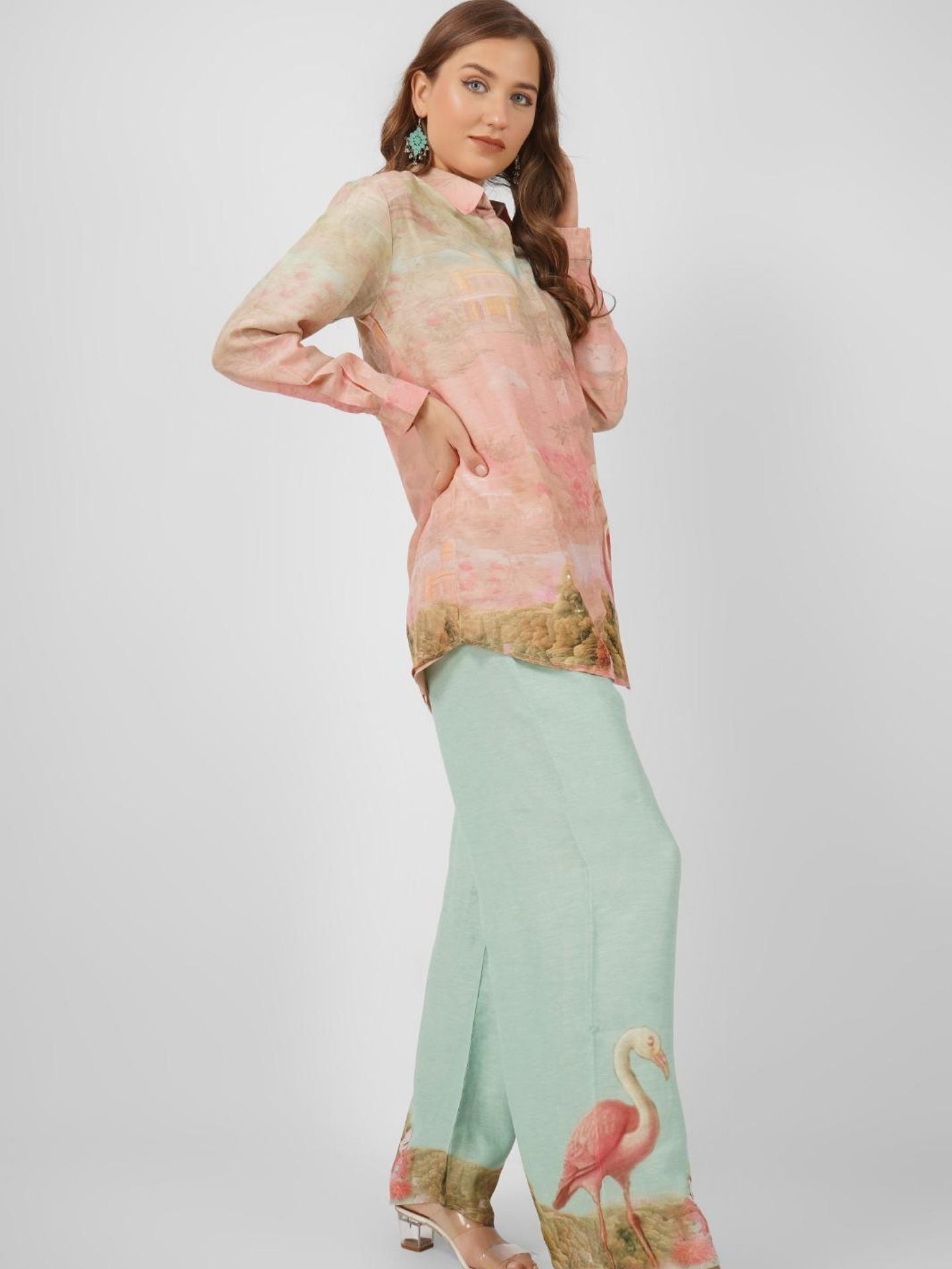 Prach Linen Indo Western with Printed Embroidery 1