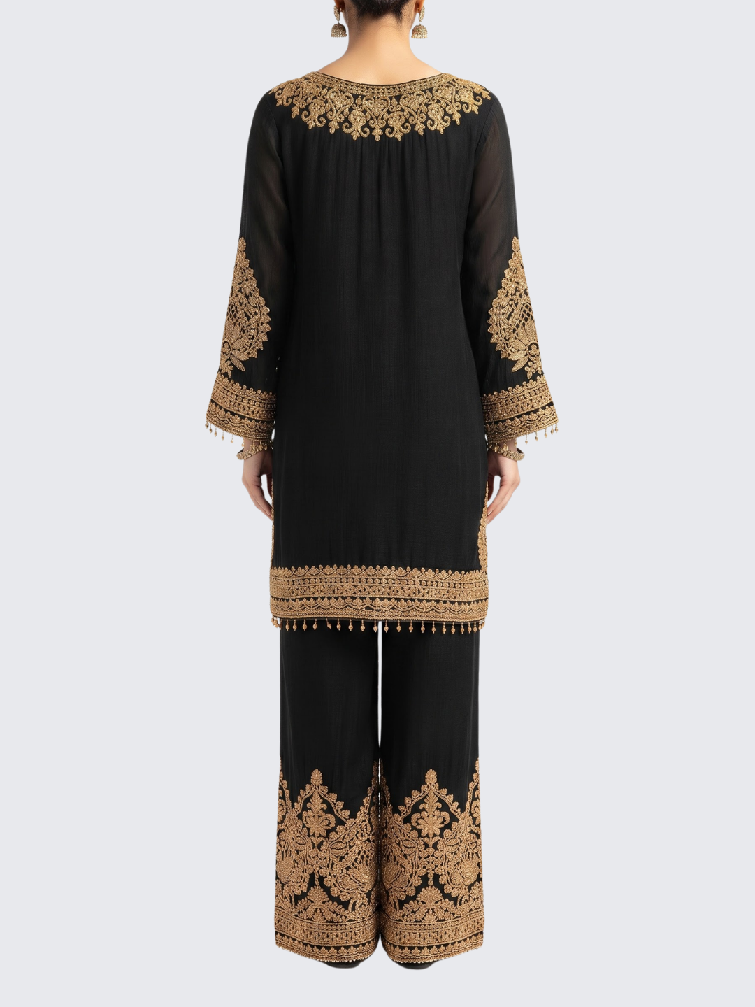 Black Chinon Suit with Cutdana Embroidery 3