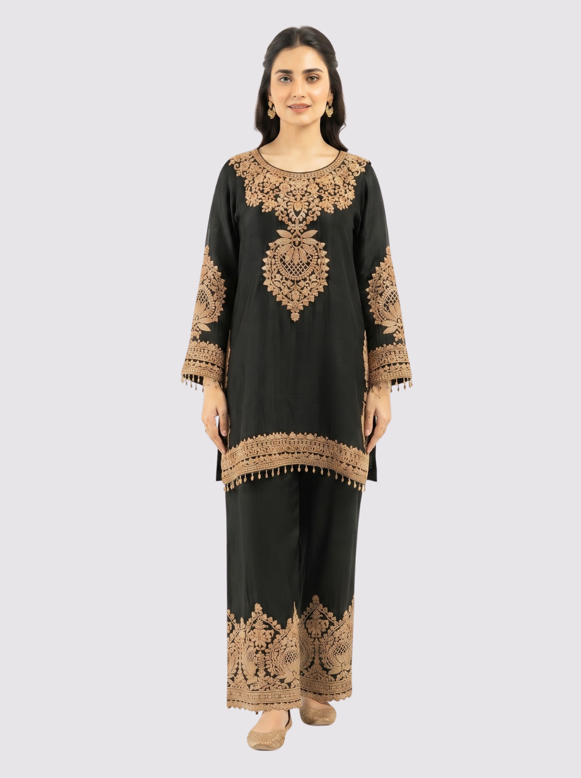 Black Chinon Suit with Cutdana Embroidery 2