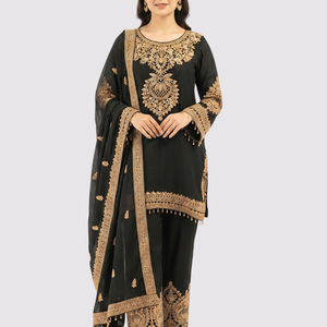 Black Chinon Suit with Cutdana Embroidery 1