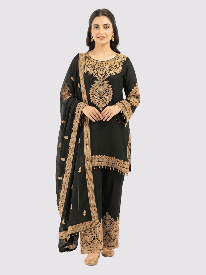 Black Chinon Suit with Cutdana Embroidery 1