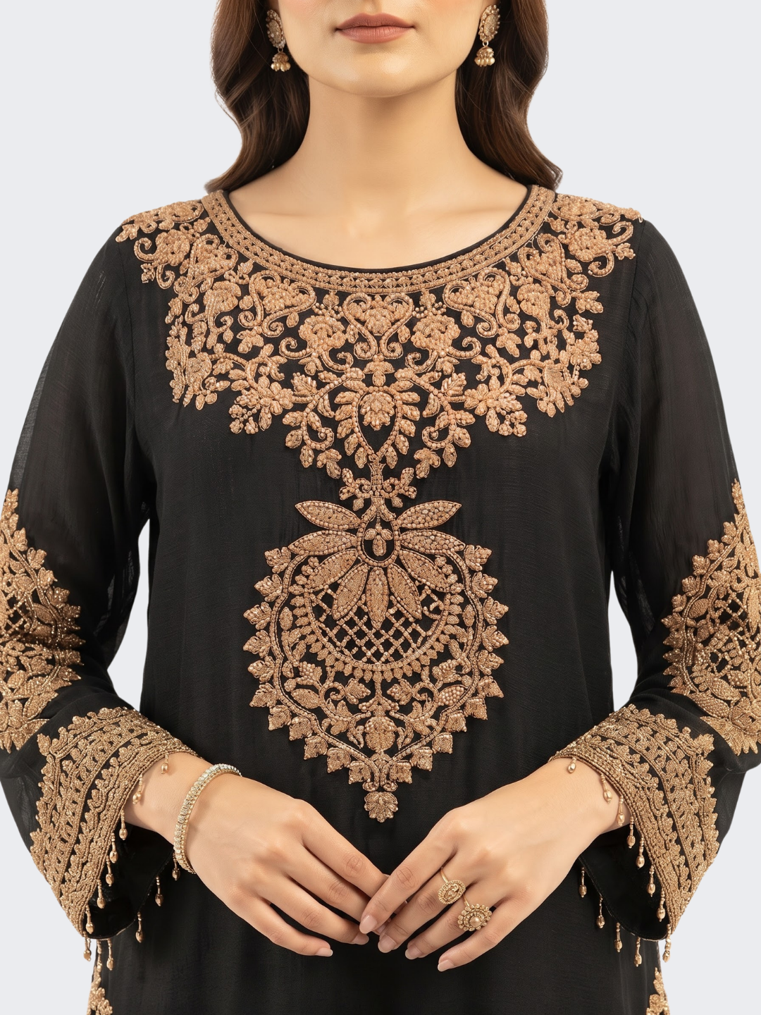 Black Chinon Suit with Cutdana Embroidery 5
