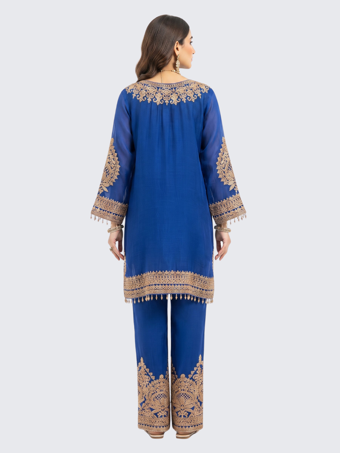 Royal Blue Chinon Suit with Cutdana Embroidery 5