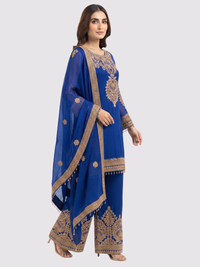 Royal Blue Chinon Suit with Cutdana Embroidery