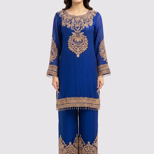 Royal Blue Chinon Suit with Cutdana Embroidery 2