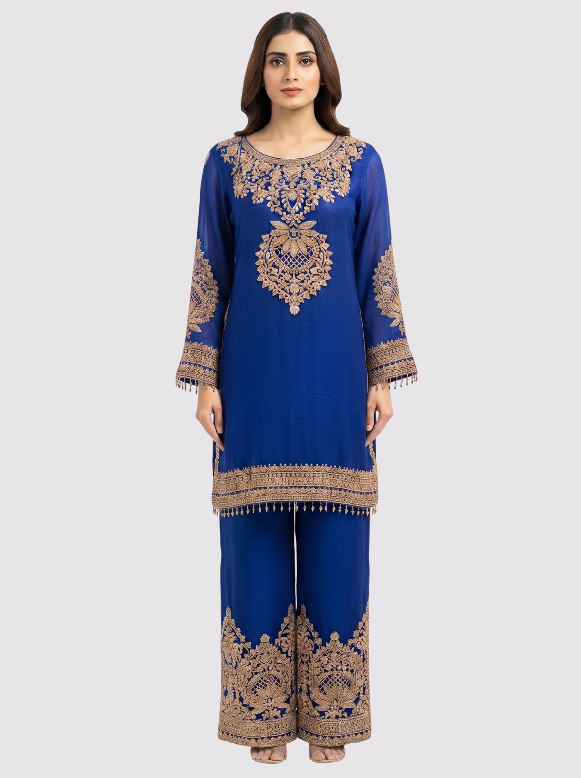 Royal Blue Chinon Suit with Cutdana Embroidery 2