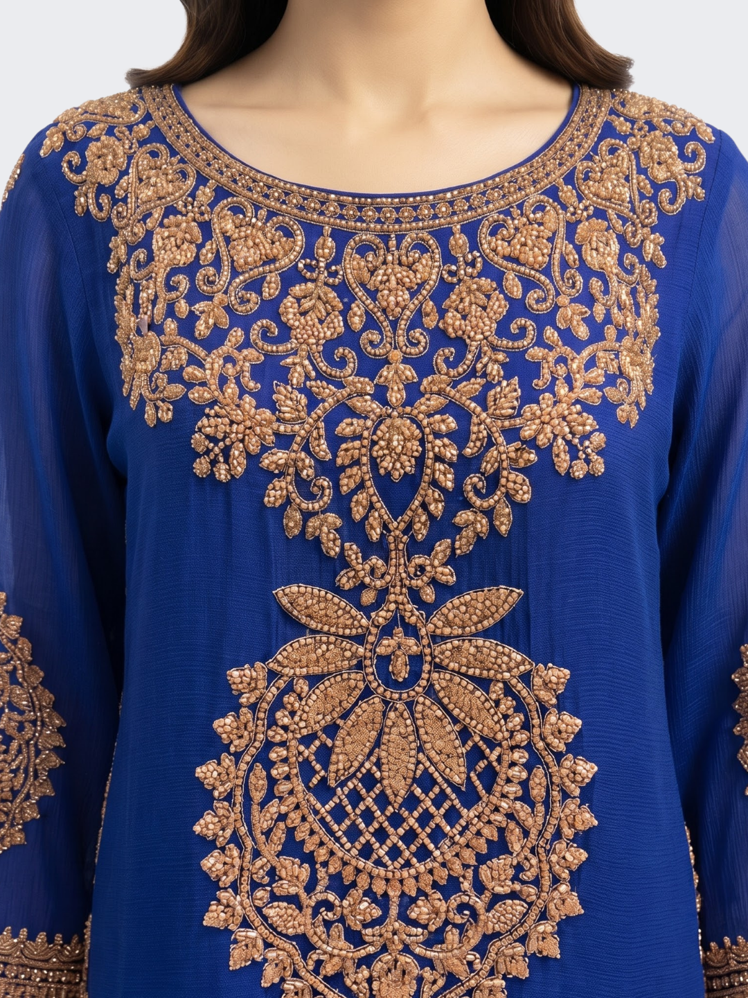Royal Blue Chinon Suit with Cutdana Embroidery 3