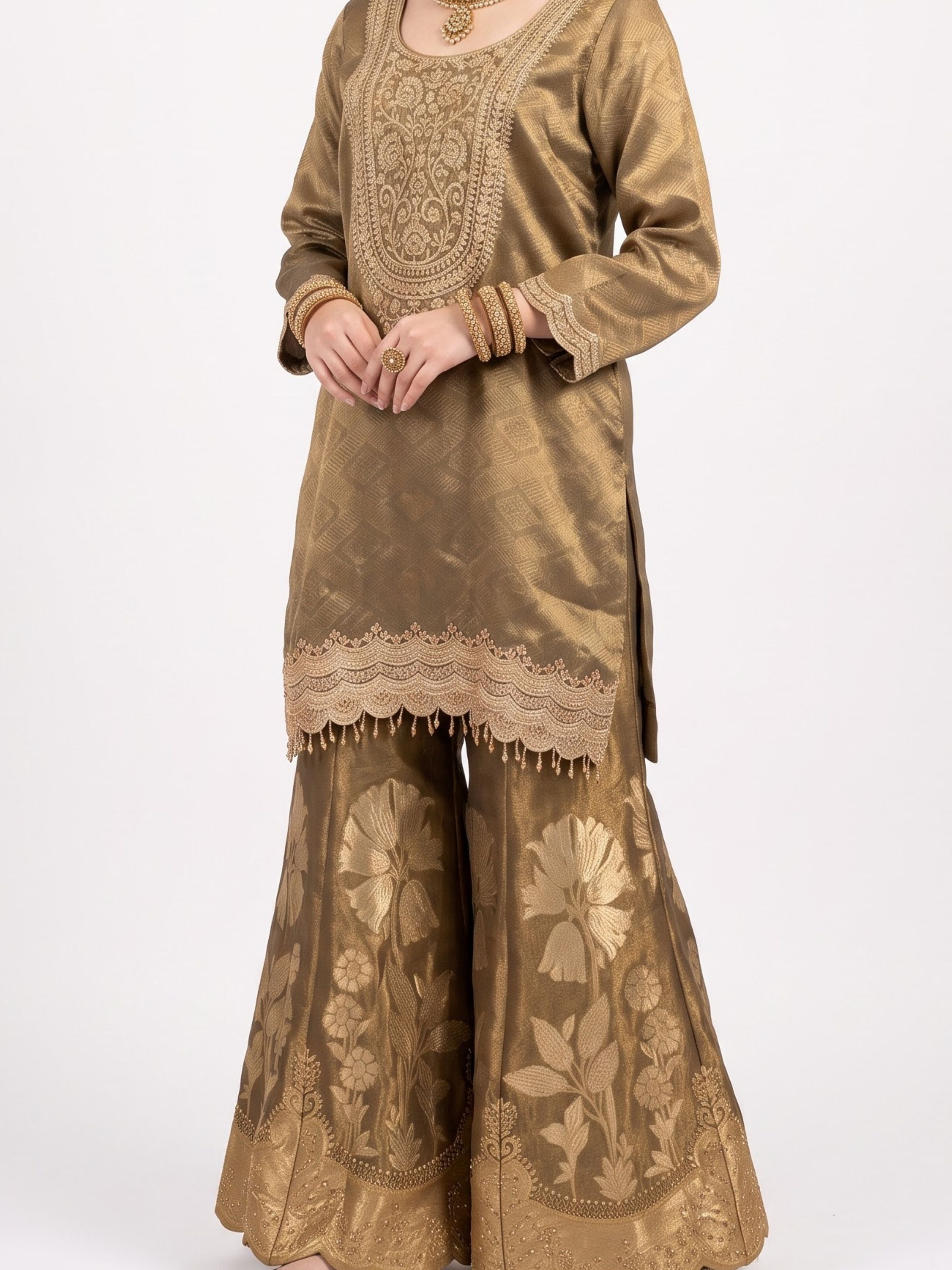 Chiku Tissue Indo Western with Cutdana and Sequins Embroidery 3