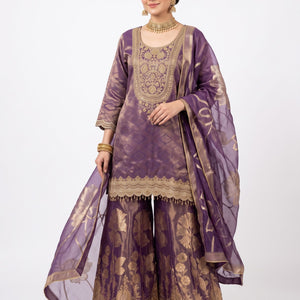 Purple Tissue Indo Western with Cutdana and Sequins Embroidery 1