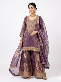 Purple Tissue Indo Western with Cutdana and Sequins Embroidery