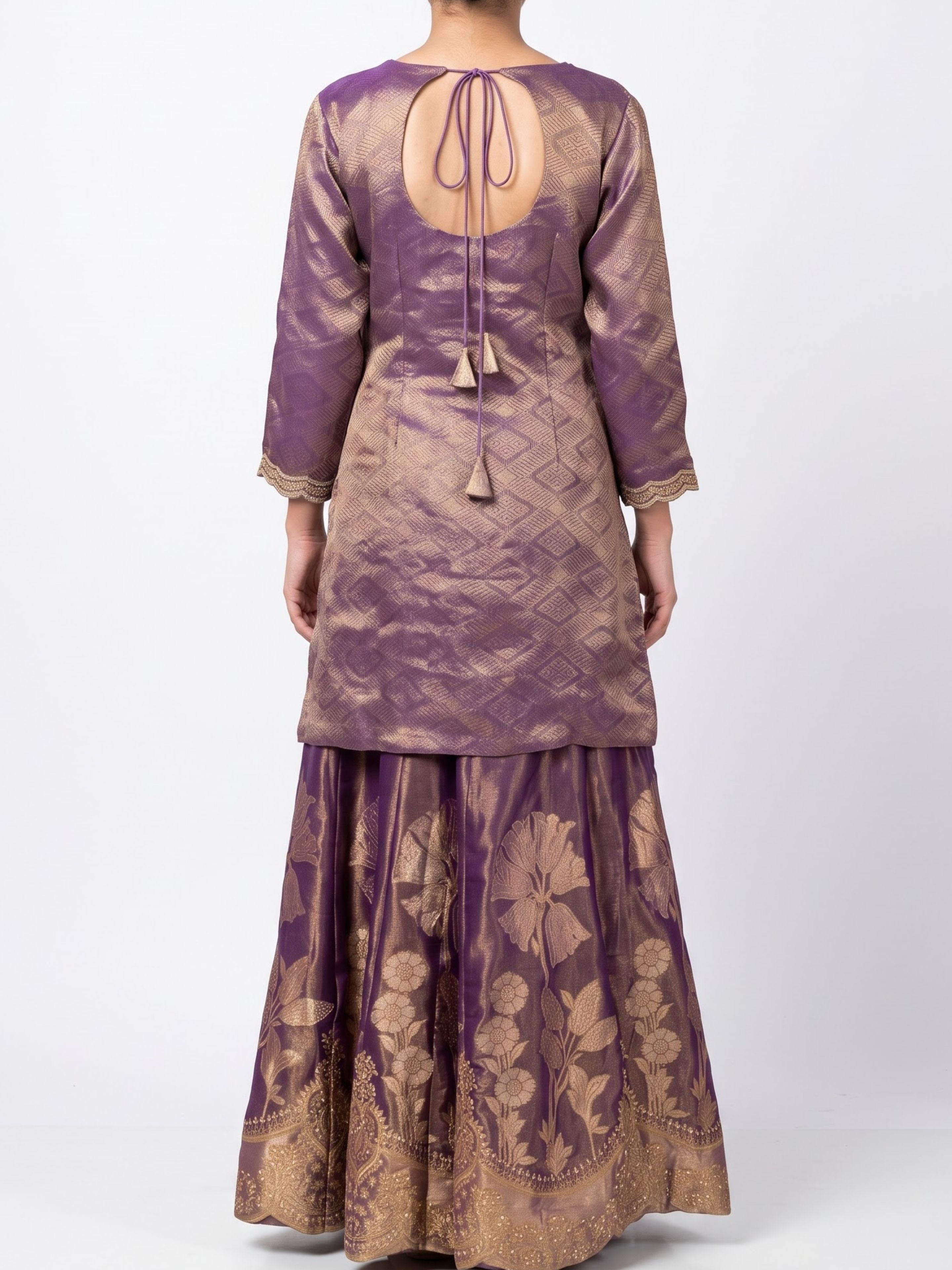 Purple Tissue Indo Western with Cutdana and Sequins Embroidery 2
