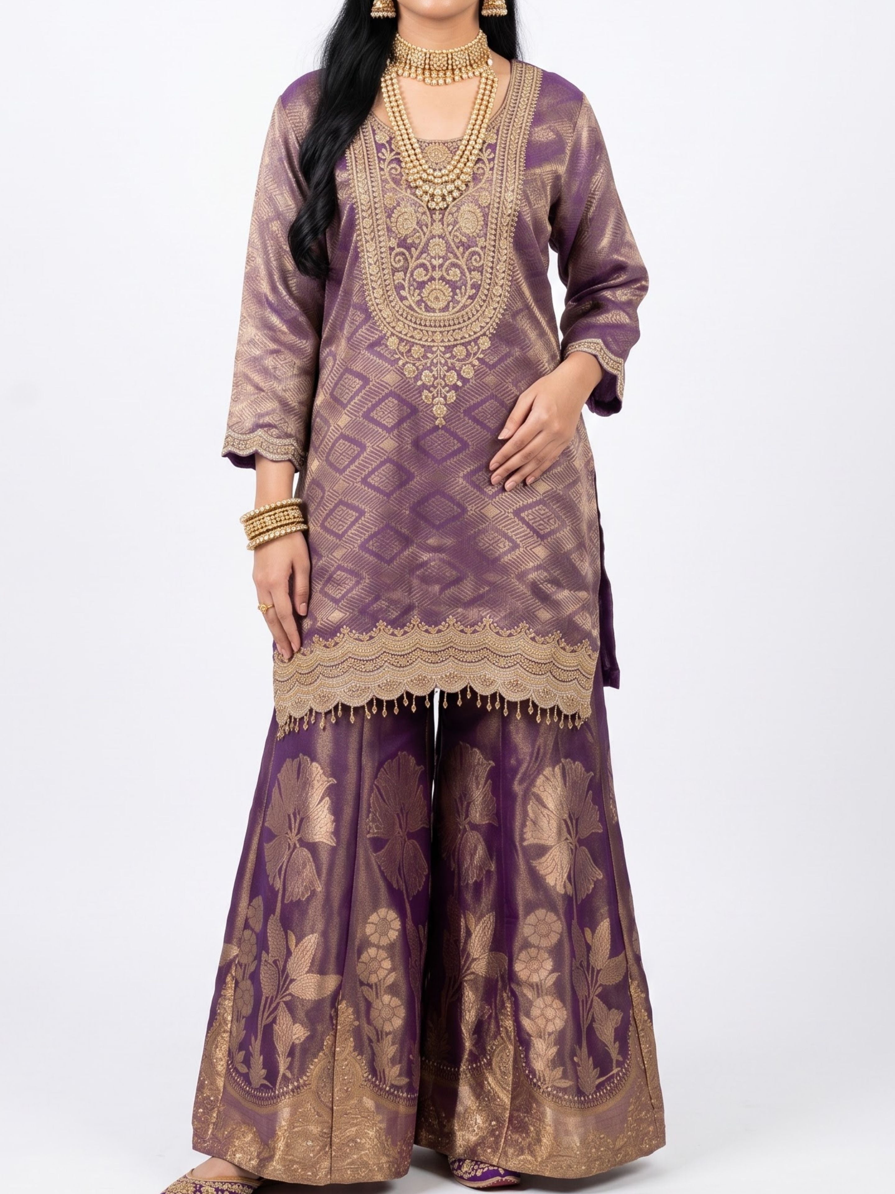 Purple Tissue Indo Western with Cutdana and Sequins Embroidery 3