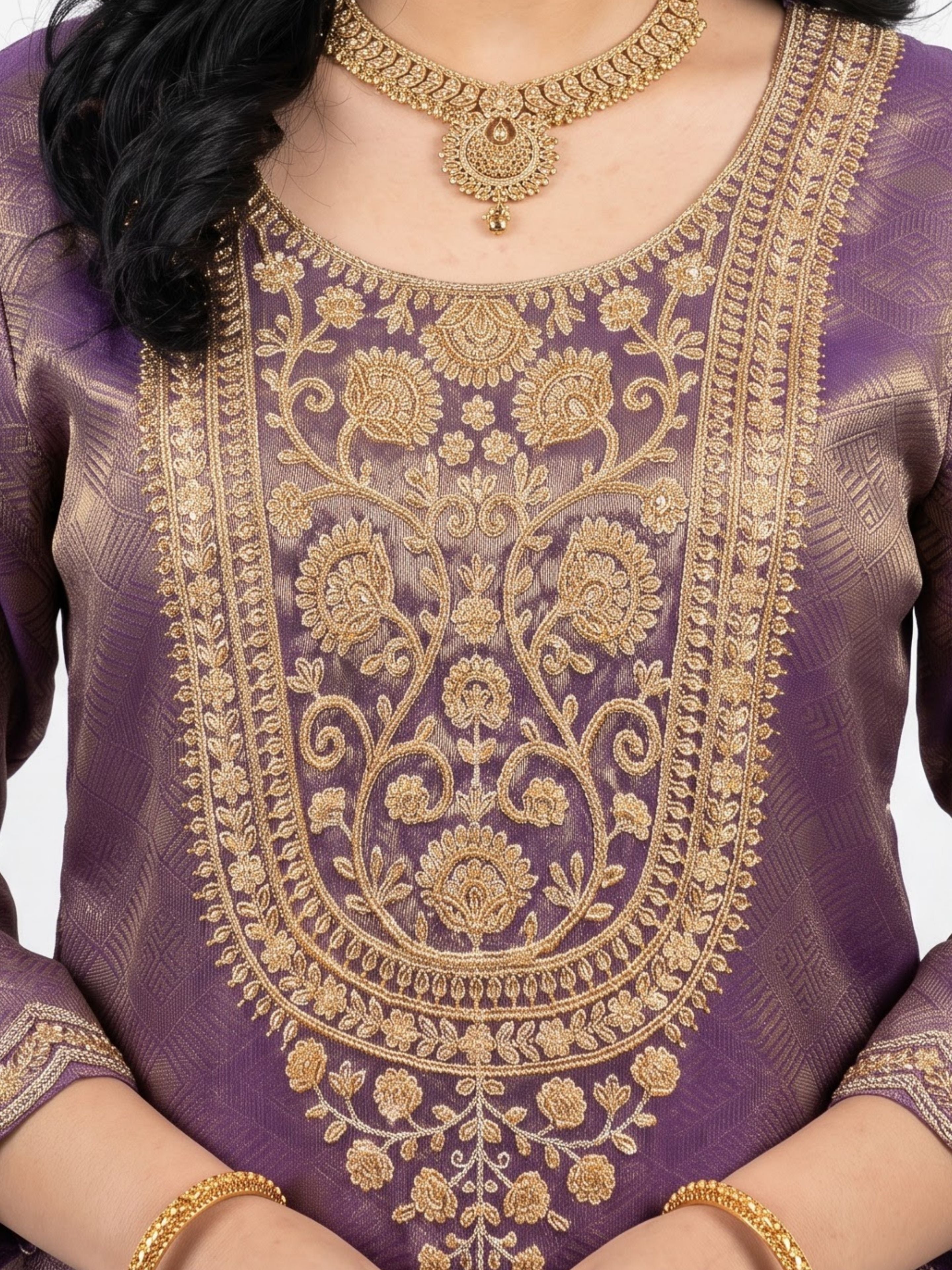 Purple Tissue Indo Western with Cutdana and Sequins Embroidery 4