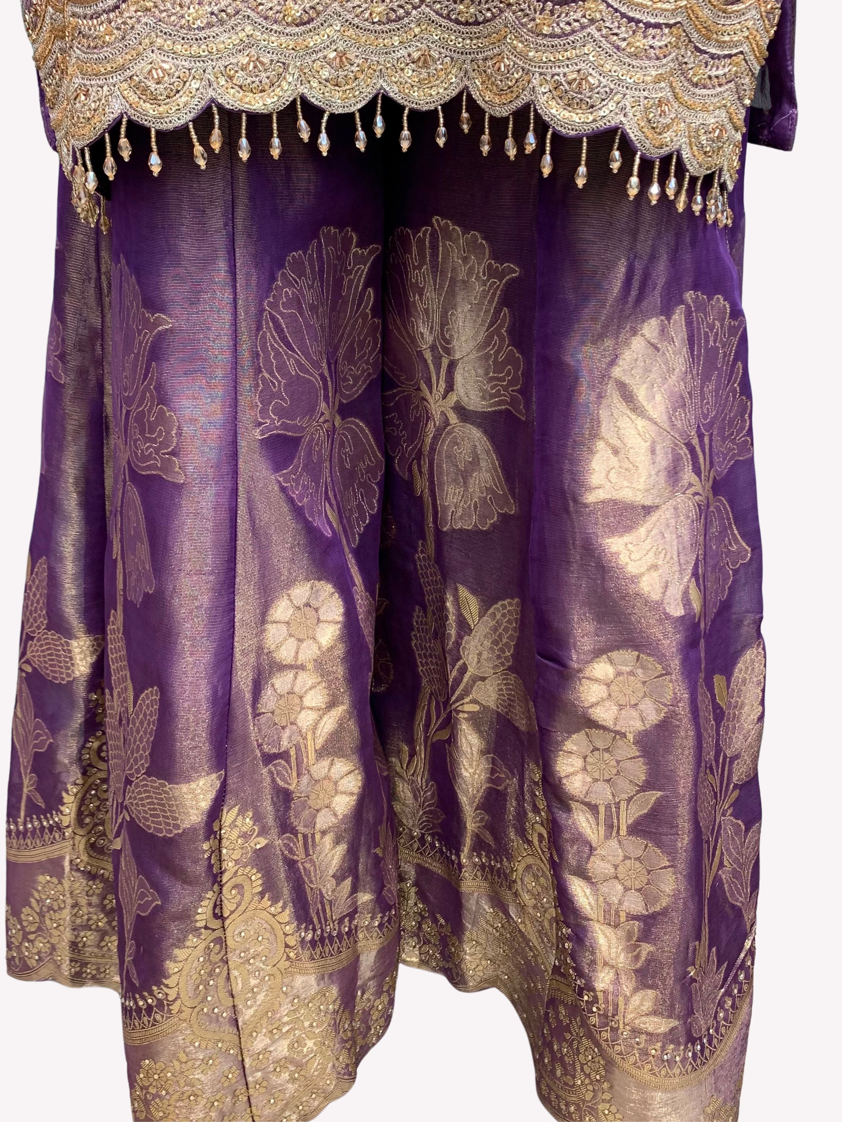 Purple Tissue Indo Western with Cutdana and Sequins Embroidery 5