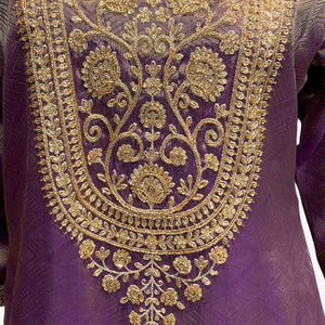 Purple Tissue Indo Western with Cutdana and Sequins Embroidery 6