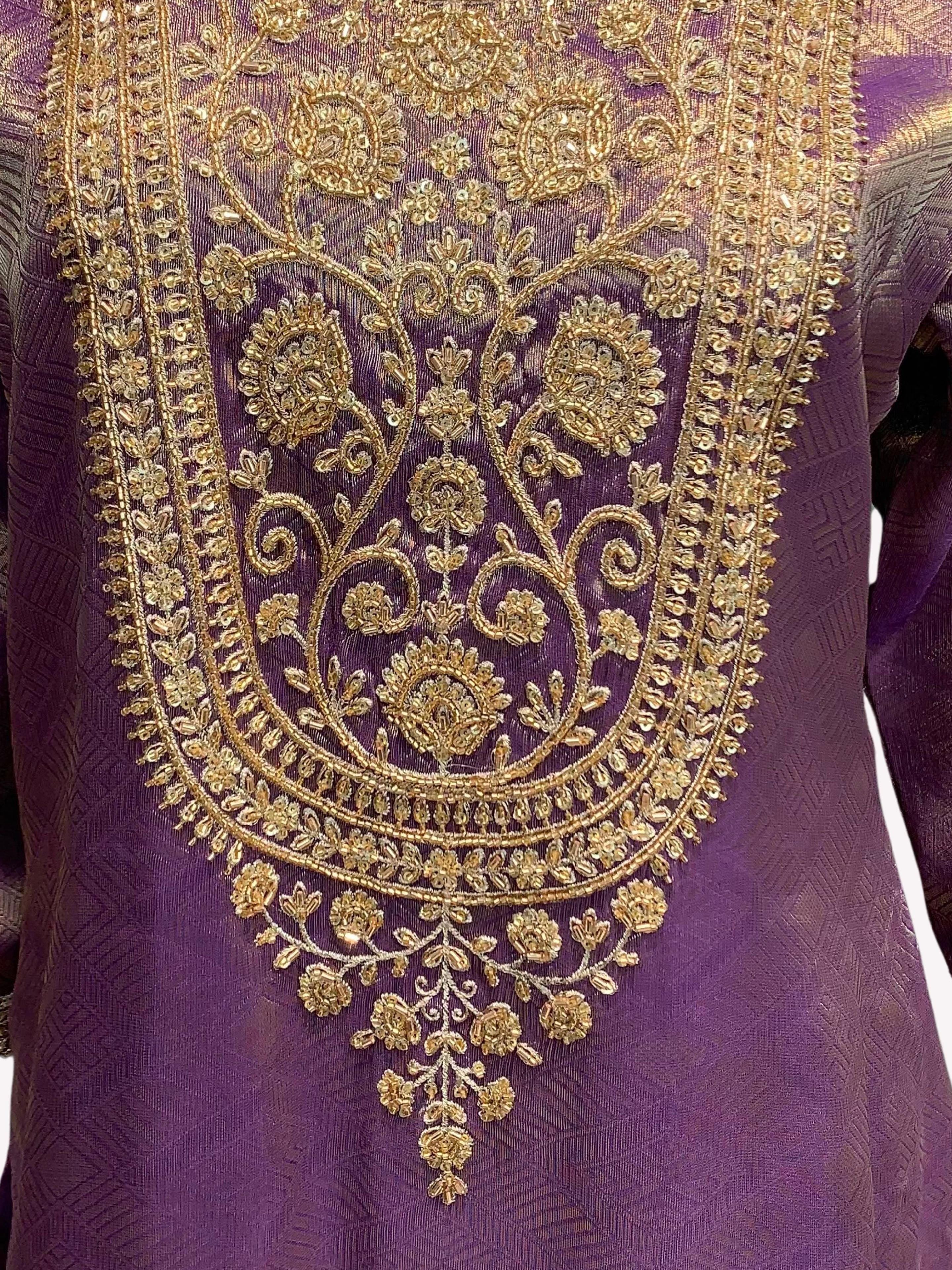 Purple Tissue Indo Western with Cutdana and Sequins Embroidery 6