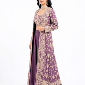 Mauve Chinon Indo Western with Thread and Pearl Embroidery 1