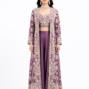 Mauve Chinon Indo Western with Thread and Pearl Embroidery 2