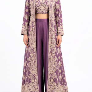 Mauve Chinon Indo Western with Thread and Pearl Embroidery 3