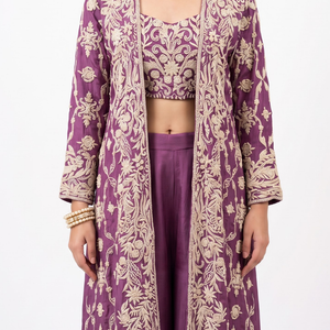 Mauve Chinon Indo Western with Thread and Pearl Embroidery 4