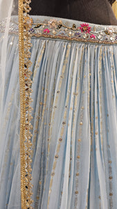 Ice Blue Georgette Lehenga Choli With Sequins, Mirror, Swarovski, and Thread work