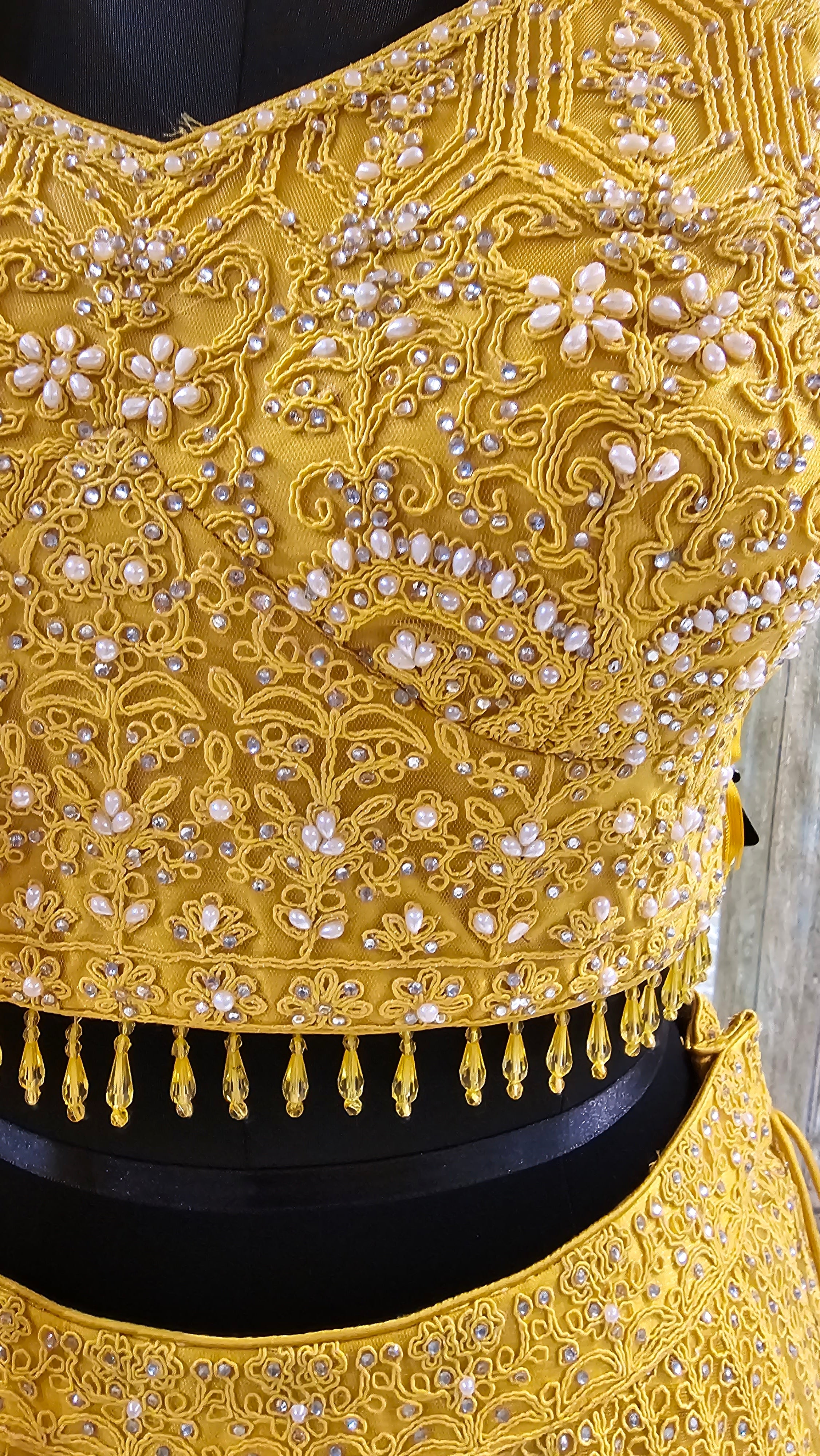 Yellow Lehenga Choli With Pearl, Swarovski, Thread, Beads Work