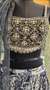 Imported Fabric Lehenga Choli with Digital print, zari work, beads work, mirror work