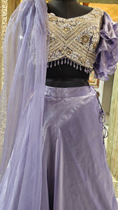 Mauve Imported Shimmer With Sequins And Pearl Work.