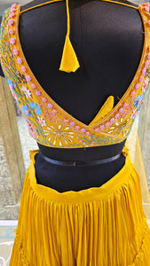 Yellow Chinon Lehenga Choli with Cutdana and Sequins Work