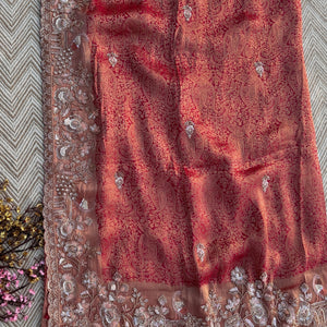 Fuchsia Tissue Saree Embellished With Cutdana, Sequins & Moti work