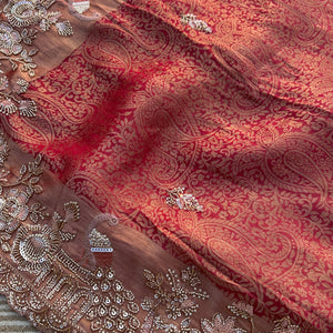 Fuchsia Tissue Saree Embellished With Cutdana, Sequins & Moti work