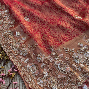 Fuchsia Tissue Saree Embellished With Cutdana, Sequins & Moti work