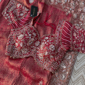 Fuchsia Tissue Saree Embellished With Cutdana, Sequins & Moti work
