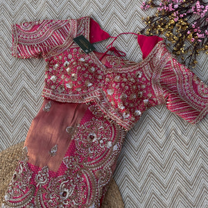 Fuchsia Brocade Saree Embellished With Cutdana, Sequins & Moti work