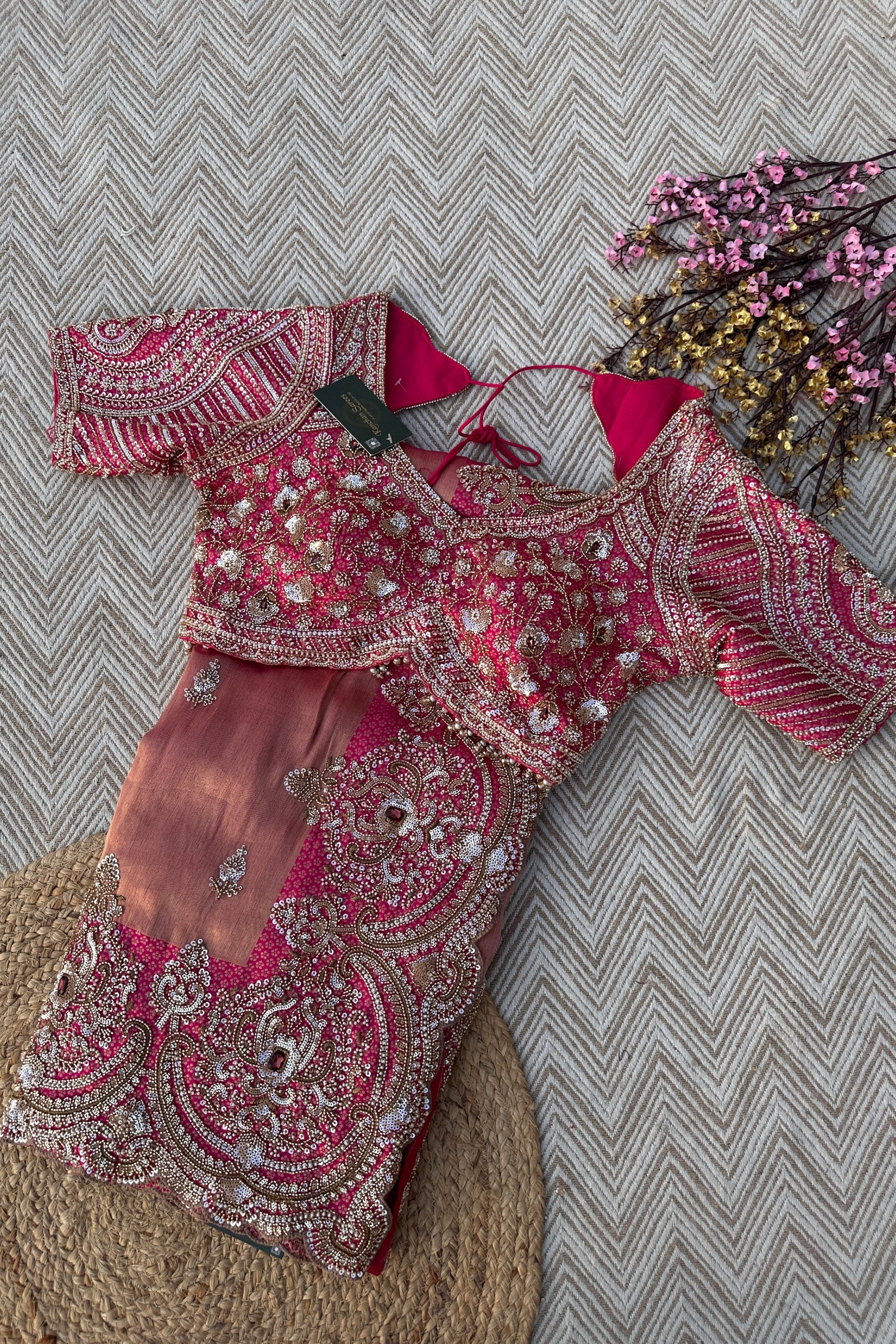 Fuchsia Brocade Saree Embellished With Cutdana, Sequins & Moti work