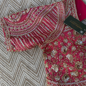 Fuchsia Brocade Saree Embellished With Cutdana, Sequins & Moti work