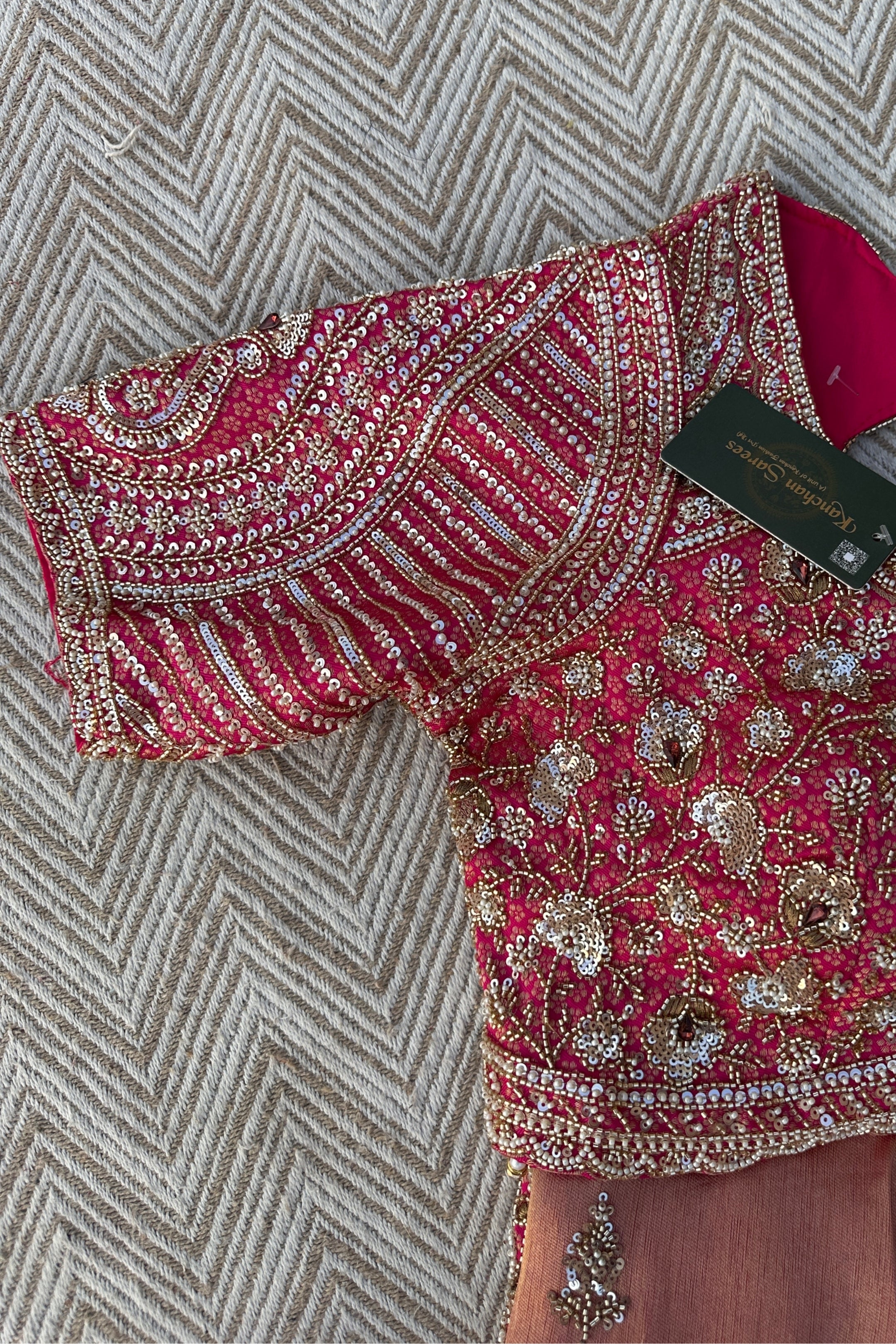Fuchsia Brocade Saree Embellished With Cutdana, Sequins & Moti work