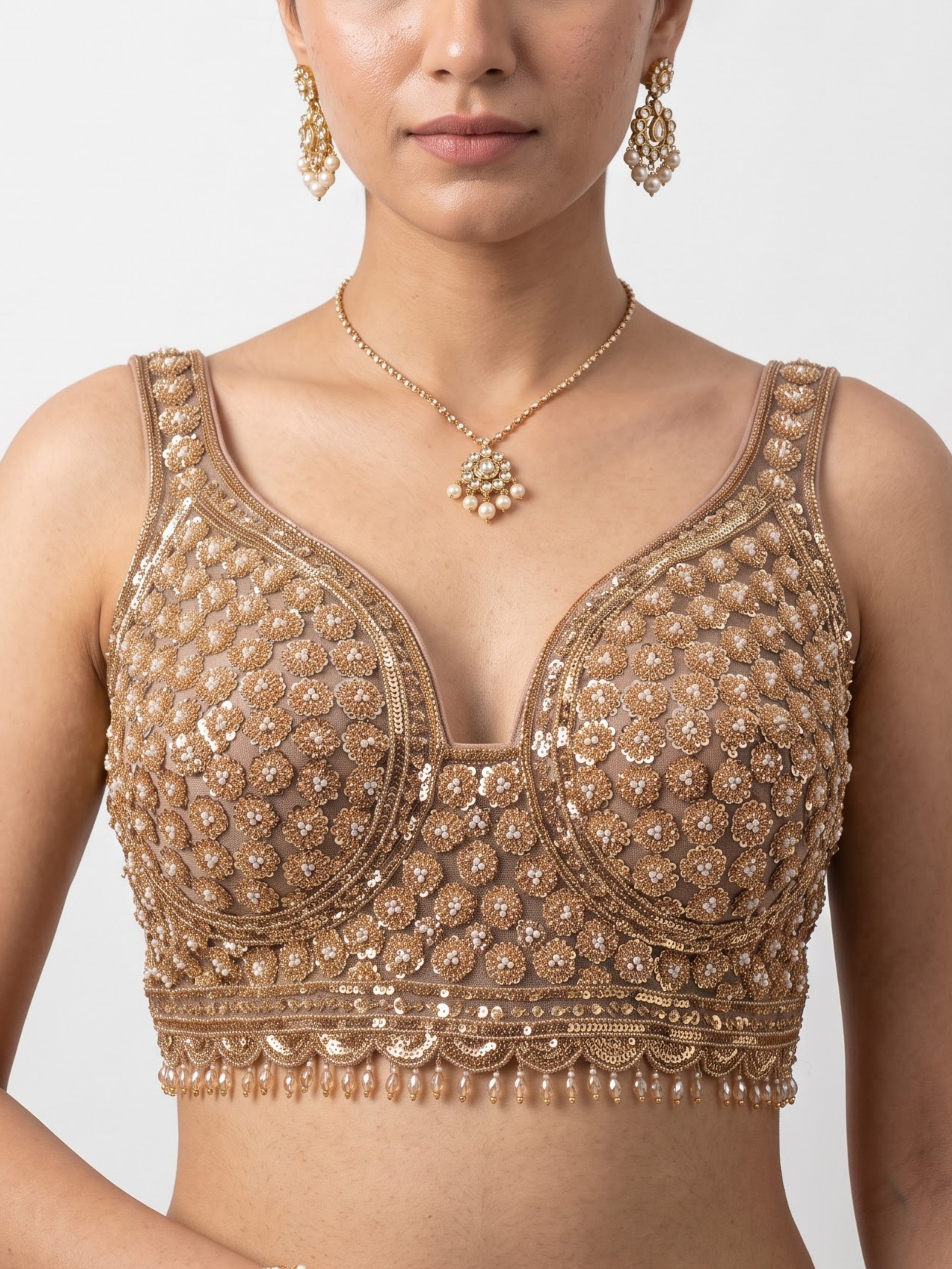 Net Saree Embellished With Cutdana, Sequins & Pearl Work
