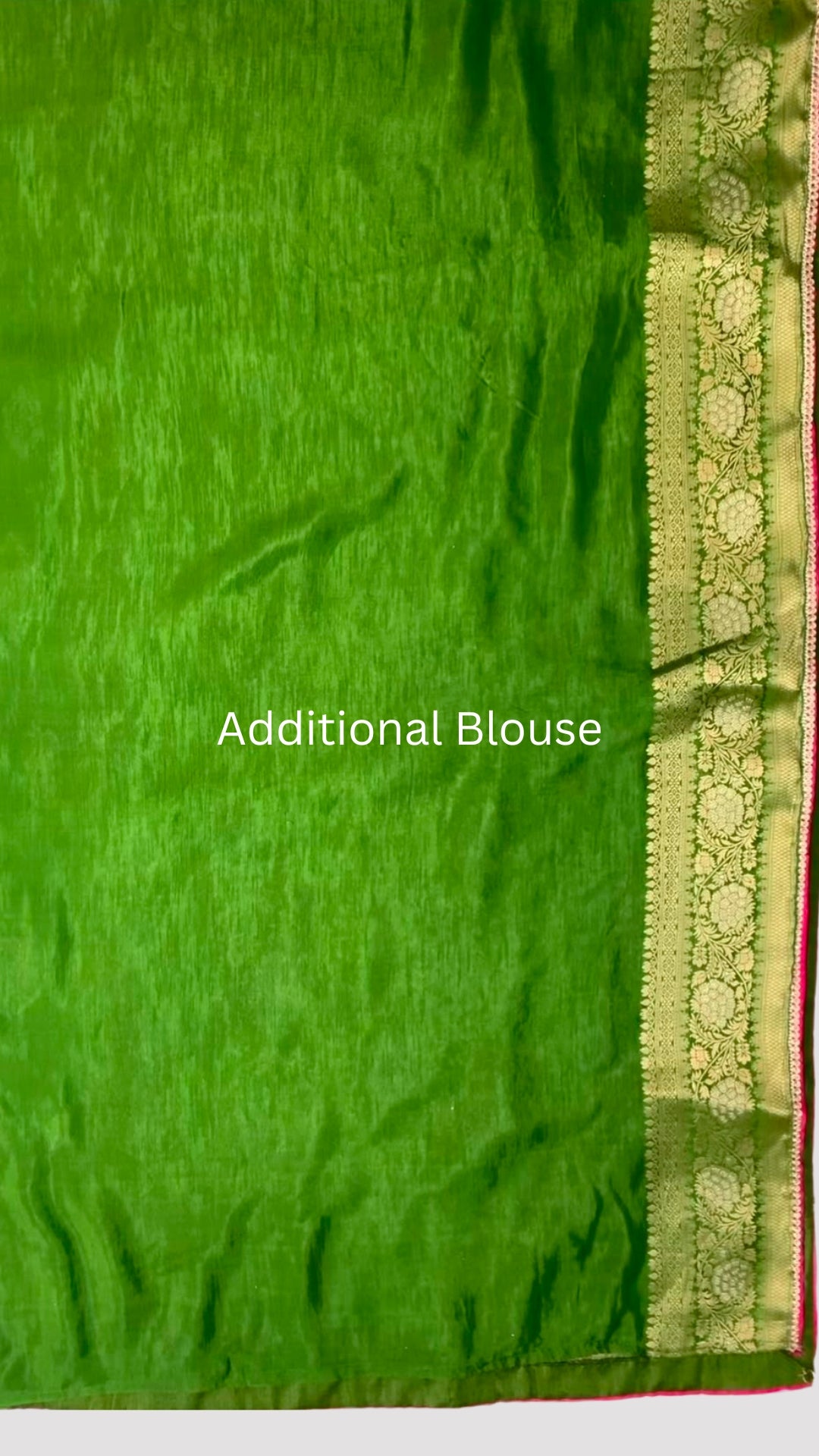 Green Banarasi Silk Saree with Stitched Pink Blouse and Weaving Work