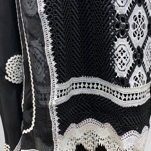 Black Muslin Suit with Stone & Lace Detailing