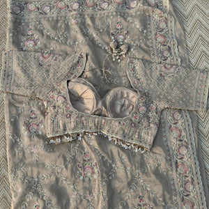 Tussar Tissue Saree Embellished With Sequins & Cut Dana Work