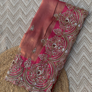 Fuchsia Brocade Saree Embellished With Cutdana, Sequins & Moti work