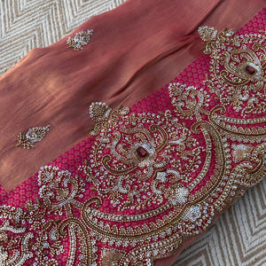 Fuchsia Brocade Saree Embellished With Cutdana, Sequins & Moti work
