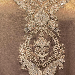 Chiku Tissue Suit with Zari, Pearl and Jarkan Embroidery 4