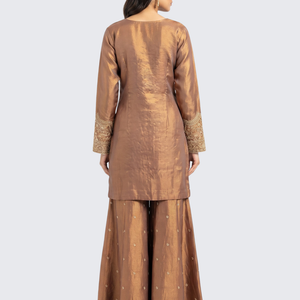 Chiku Tissue Suit with Zari, Pearl and Jarkan Embroidery 6